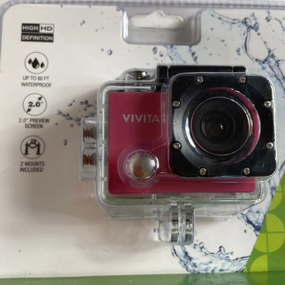 VIVITAR HIGH DEFINITION ACTION WATERPROOF VIDEO CAMERA + 2 MOUNTS 2.0